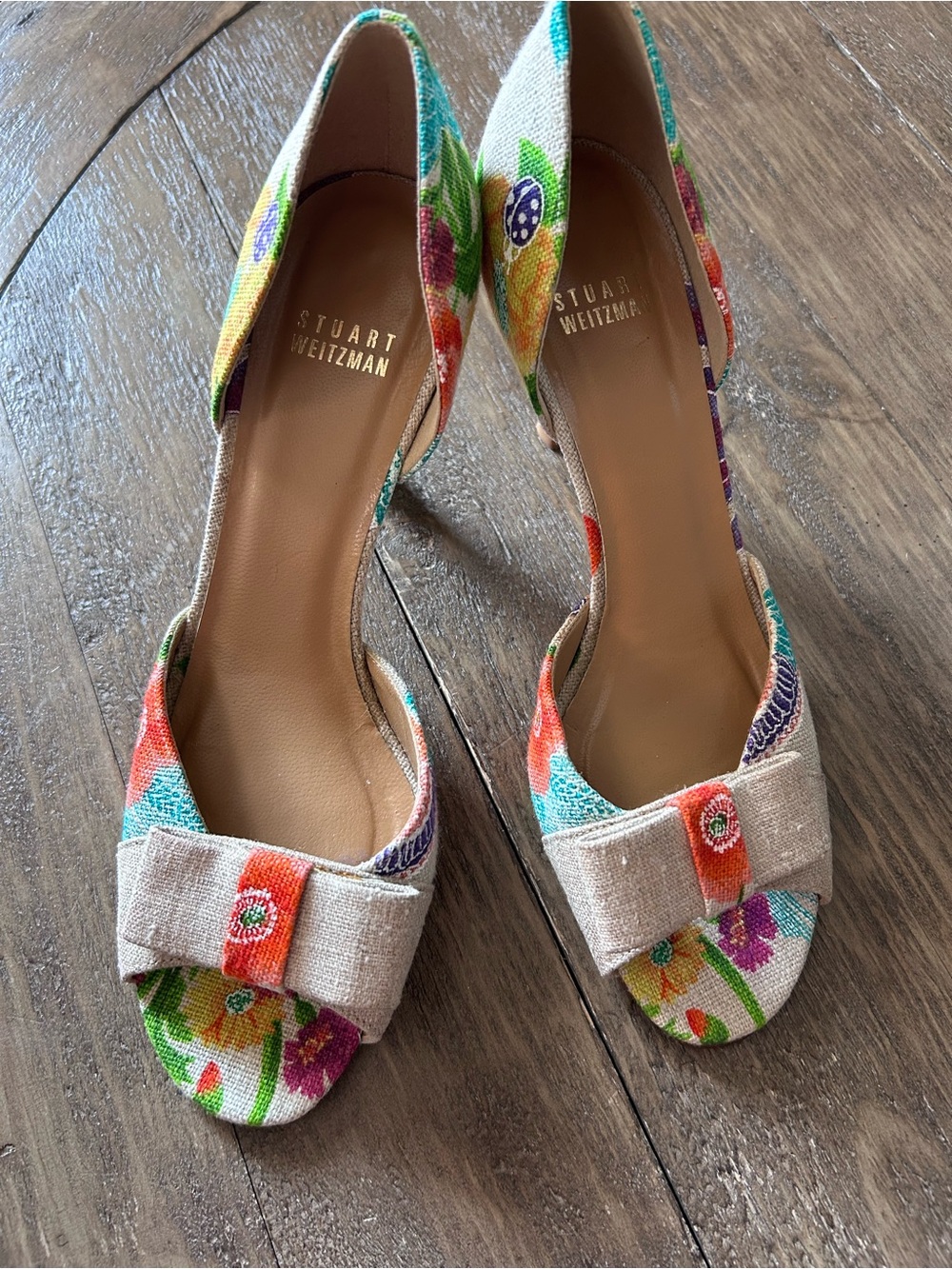 Stuart Weitzman Multicolor Floral Canvas D'Orsay Heels